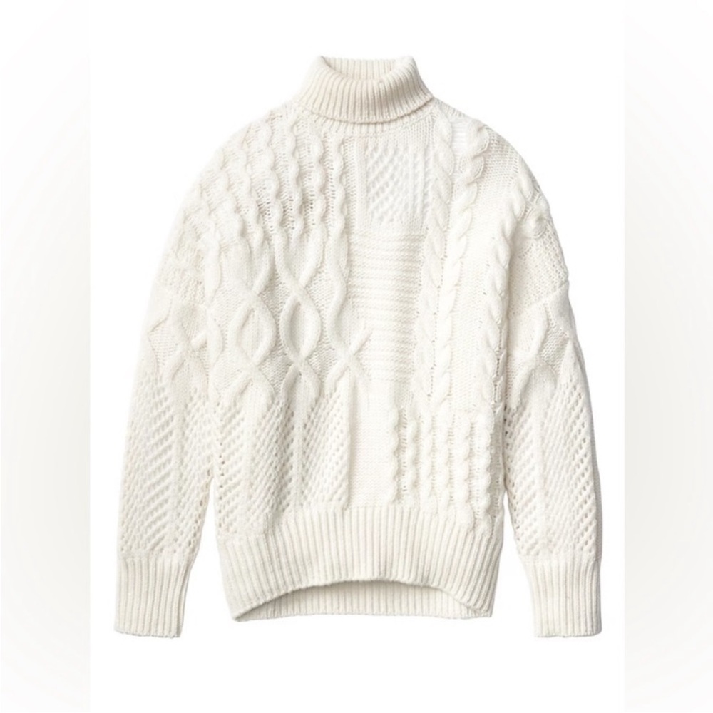 ATHLETA Bedford Chunky Cable Cashmere Wool Turtleneck Sweater – White/Cream, M - Picture 2 of 13